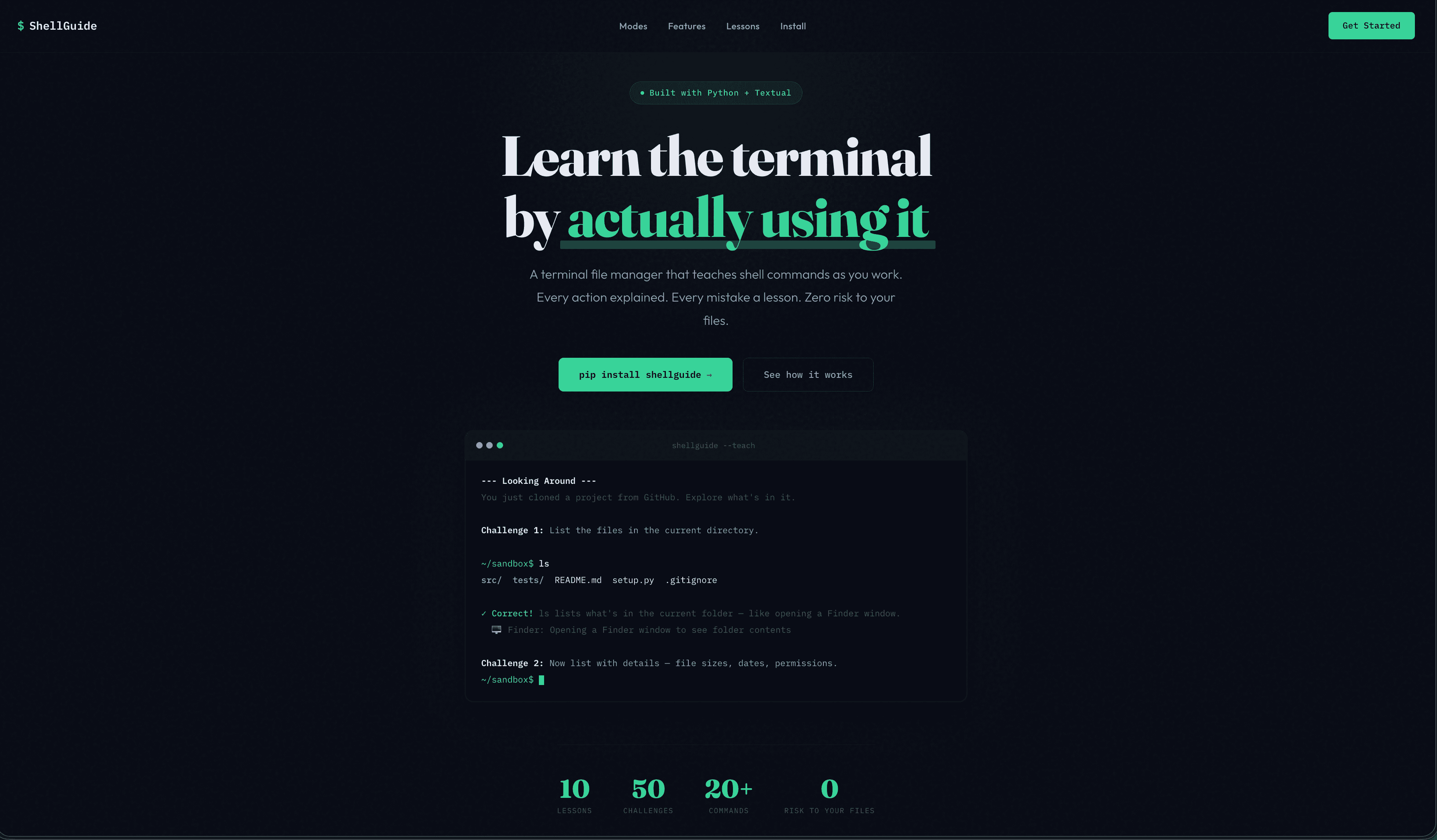 ShellGuide interactive terminal learning platform built with Python and Textual