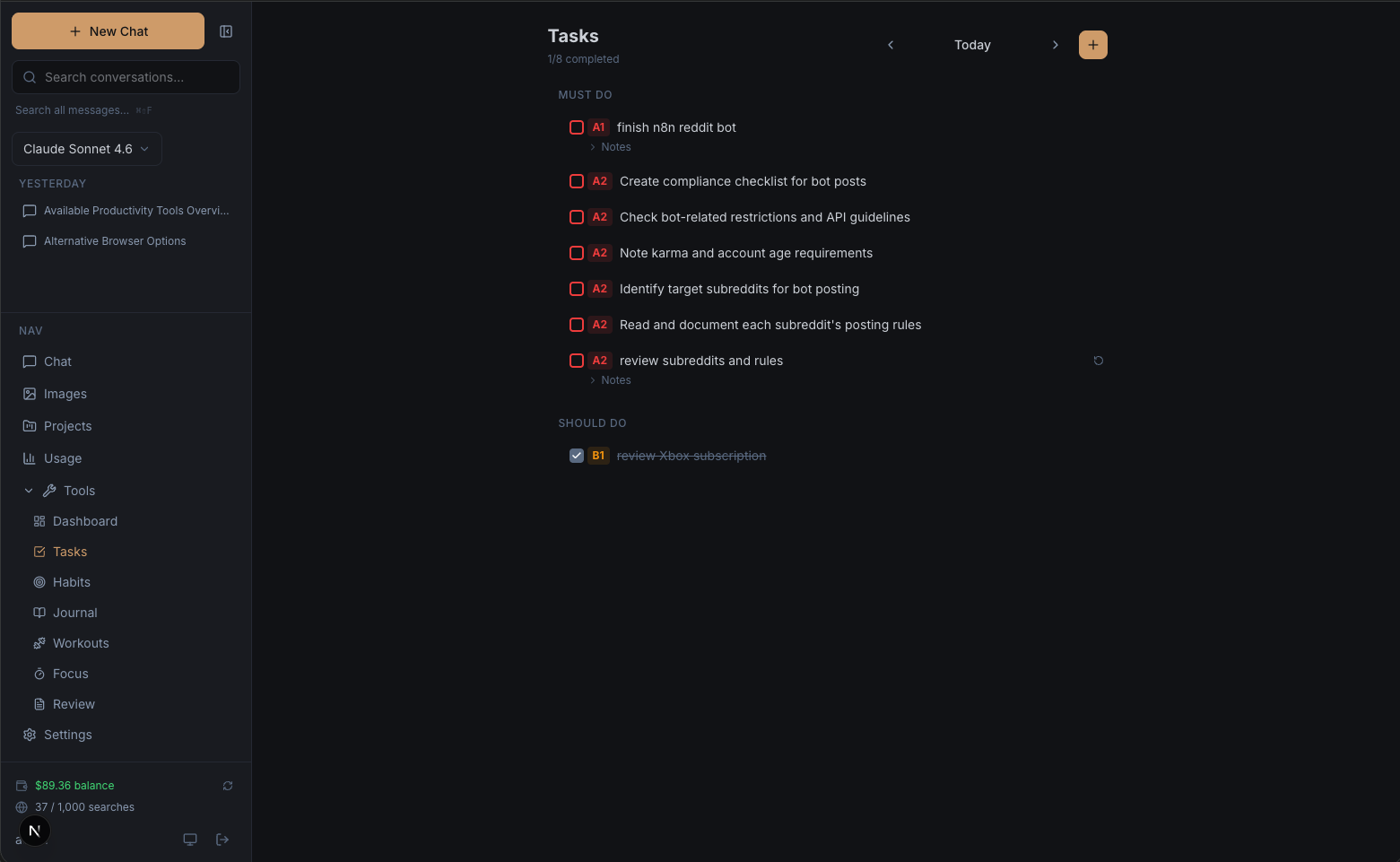Task manager with priorities